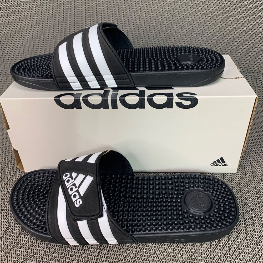 Adidas Adissage Slides Mens Size 11 Wmn 12 Black/White Sandals Massage Footbed
